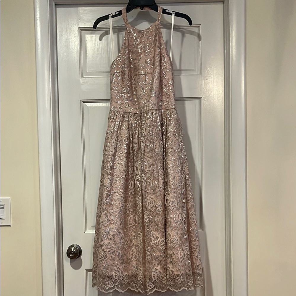 Silver & Pink Lace Halter Dress